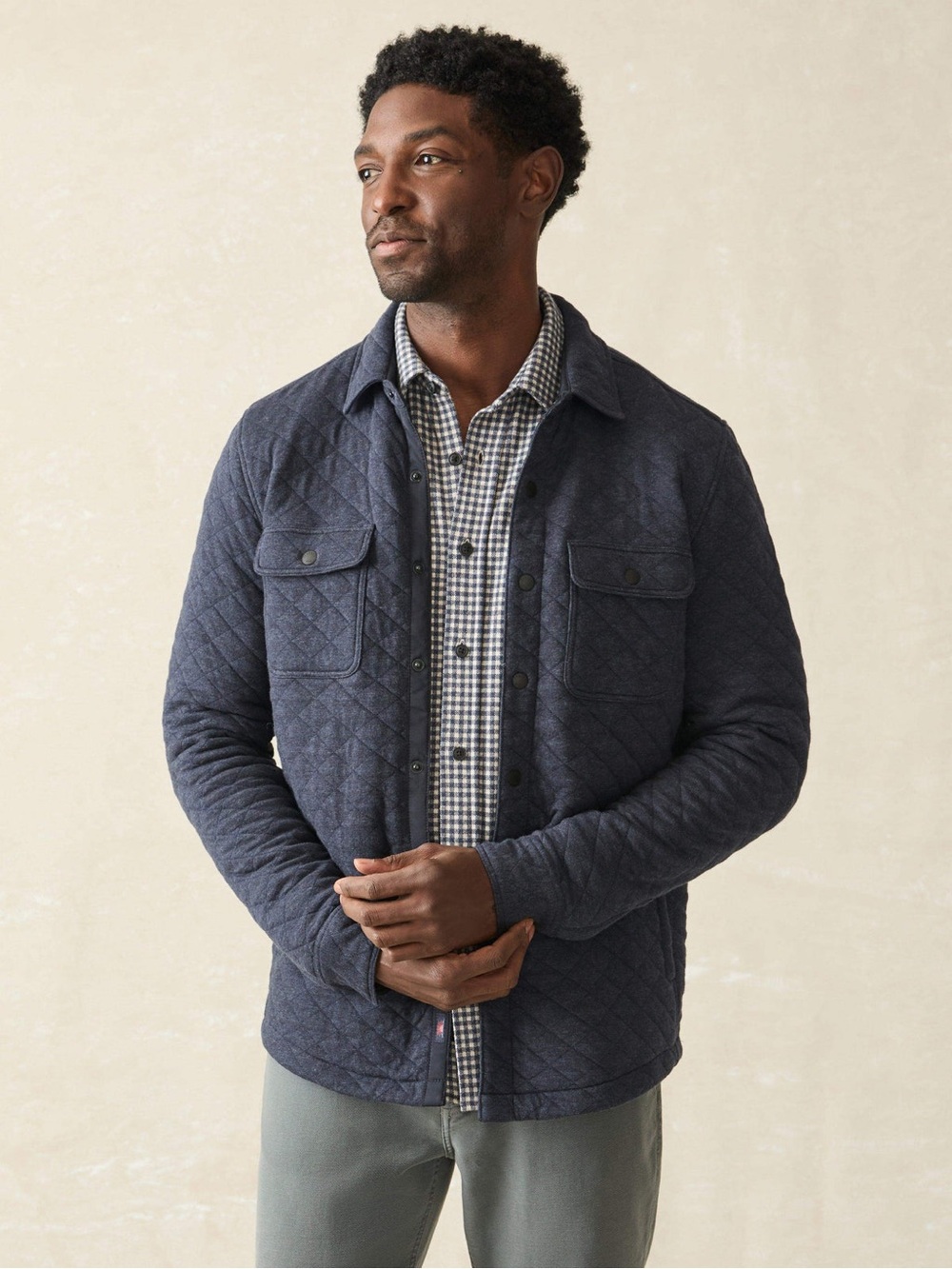 Faherty Epic Quilted Fleece CPO - Navy men’s snap front shirt jacket size XL